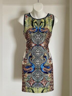 CLOVER CANYON Chic PEACOCK Baroque Print MIDI DRESS Size Small